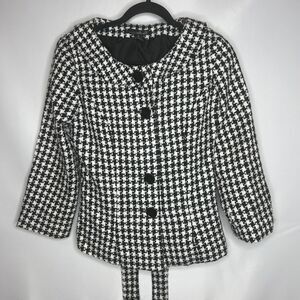Willi Smith Jacket Womens Size 6 Boat Neck Black & White, Belted